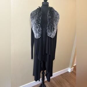Sioni Black Cardigan with Faux Fur Collar